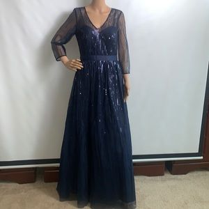 NWT. Eliza j. Navy blue sequin long sleeve gown